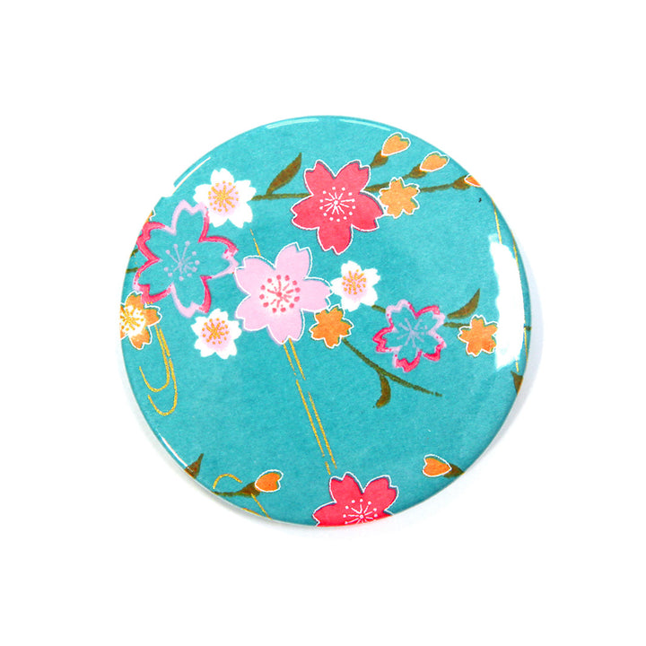 Japanese Paper Pocket Mirror - Flowers - Turquoise - M380