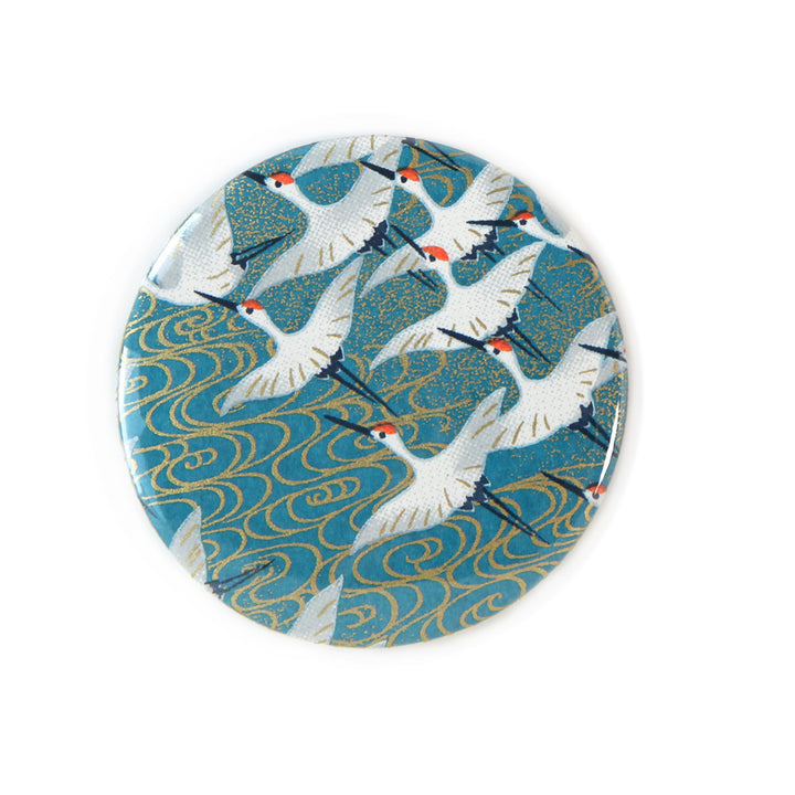 Japanese Paper Pocket Mirror - Flight of Cranes - Duck Blue - M932