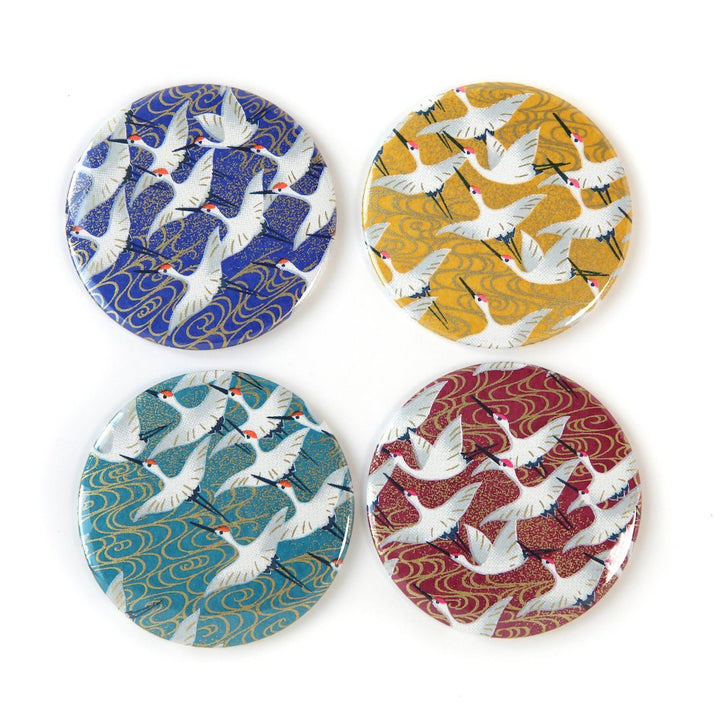 Japanese Paper Pocket Mirror - Flight of Cranes - Duck Blue - M932