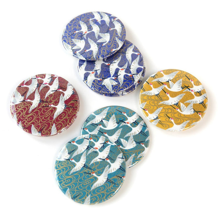 Japanese Paper Pocket Mirror - Flight of Cranes - Duck Blue - M932