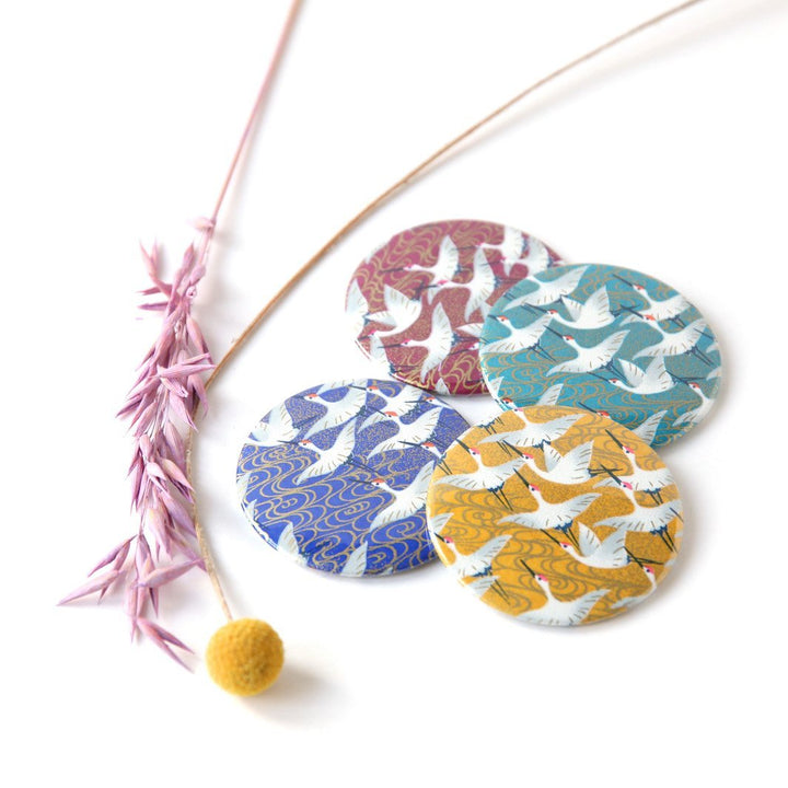 Japanese Paper Pocket Mirror - Flight of Cranes - Duck Blue - M932