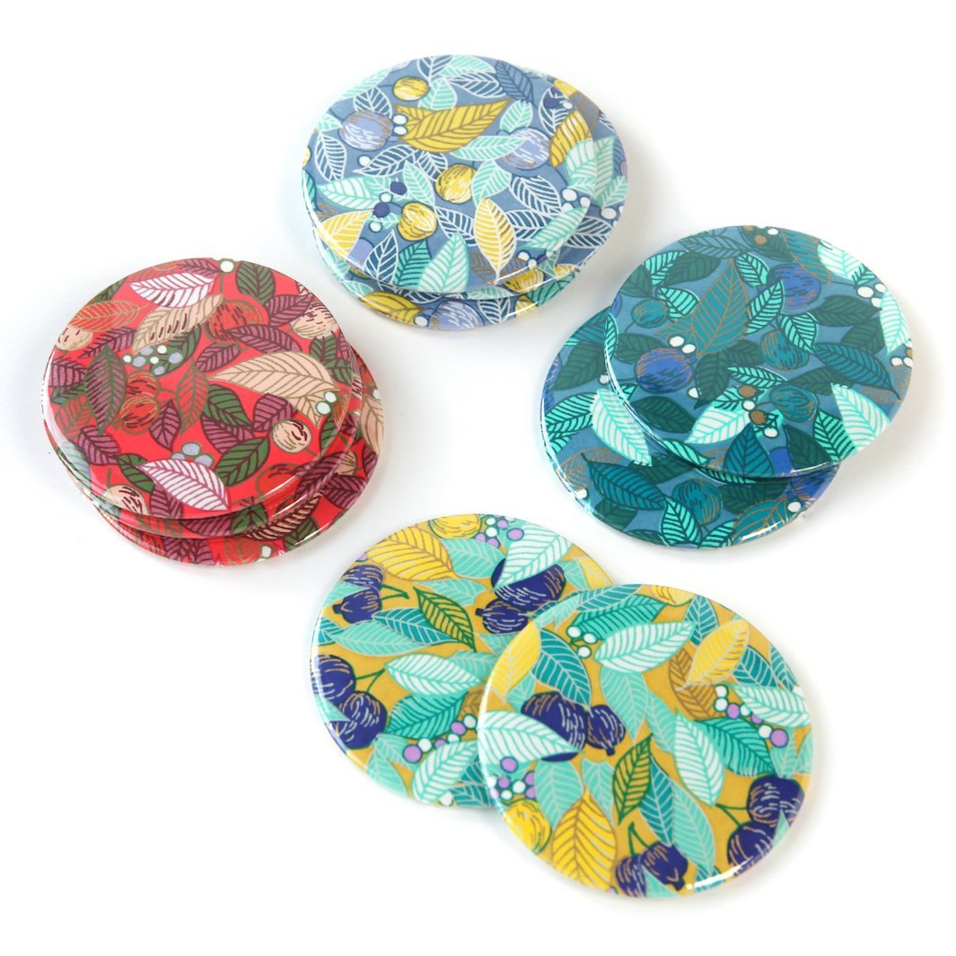 Japanese Paper Pocket Mirror - Leaves, Berries and Fruits - Duck Blue, Water Green and Dark Green - M935