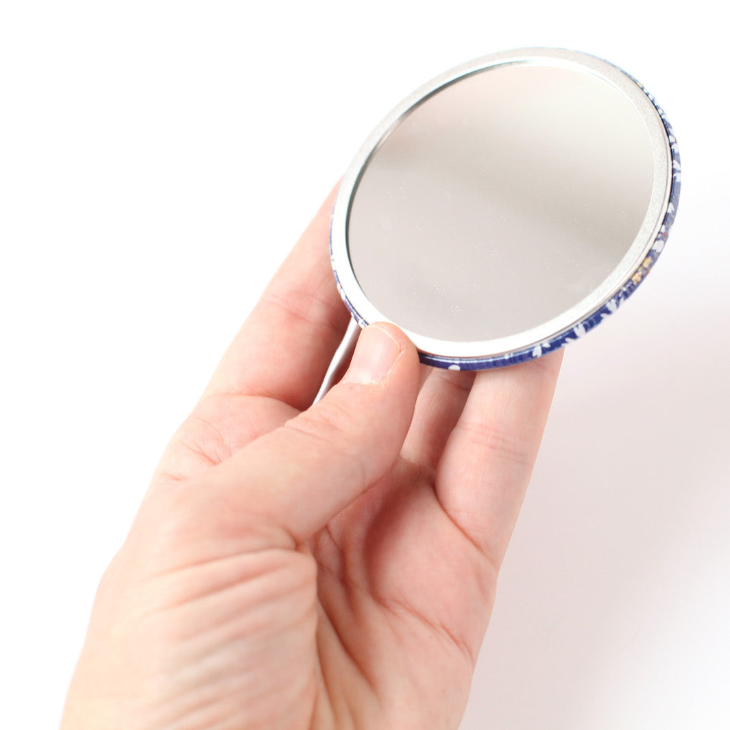 Japanese Paper Pocket Mirror - Pearl Grey, Blue and Taupe - M753