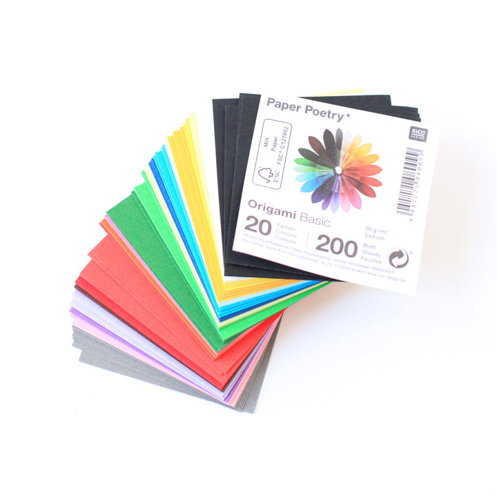 200 Papiers Origami Unis - 5 x 5 cm - 20 couleurs basiques