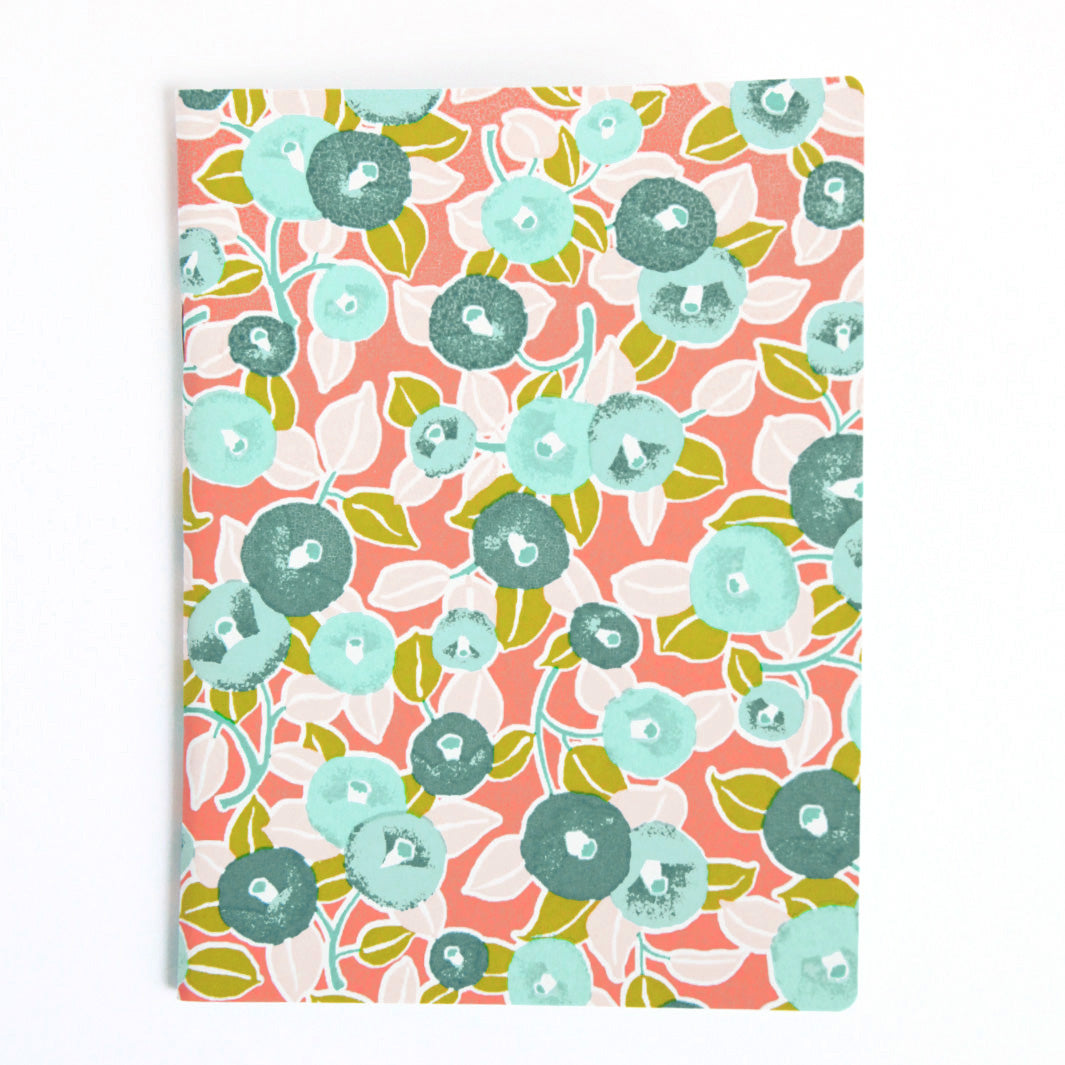 Carnet Papier Japonais - Camélias - Turquoise, Moutarde et Rose - M803