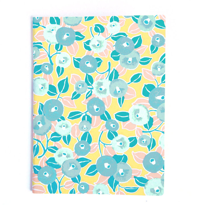 Carnet Papier Japonais - Papier Japonais - Camélias - Vert d'eau, Turquoise, Saumon et Jaune - M805