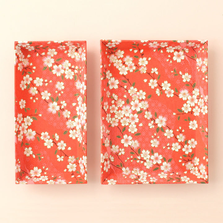 Small &amp; Large storage compartment - Cherry blossoms - Orange Red - M385