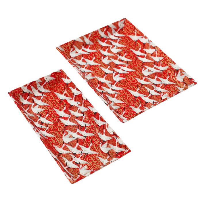 Small &amp; Large storage compartment - White cranes and golden waves, Red background - M441