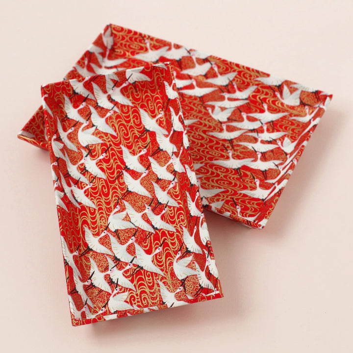 Small &amp; Large storage compartment - White cranes and golden waves, Red background - M441