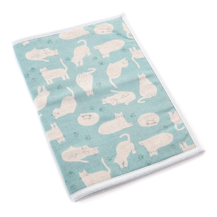 Health Book Cover in Japanese Fabrics - Cats and Plains - Blue, Verdigris and Silver 