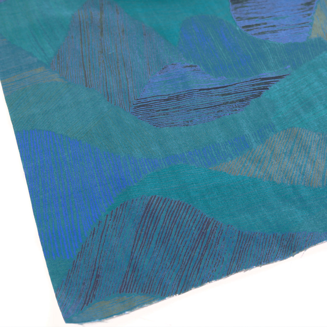 Japanese Fabric - Penciled Mountains - Dark Blues and Greens - T394