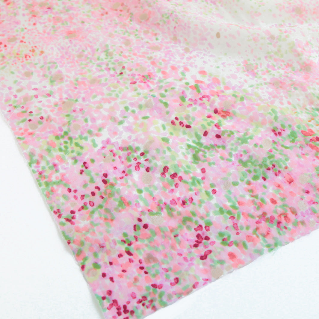 Japanese Fabric - Speckled Flowers - Pink and Green, Ecru Background - T396