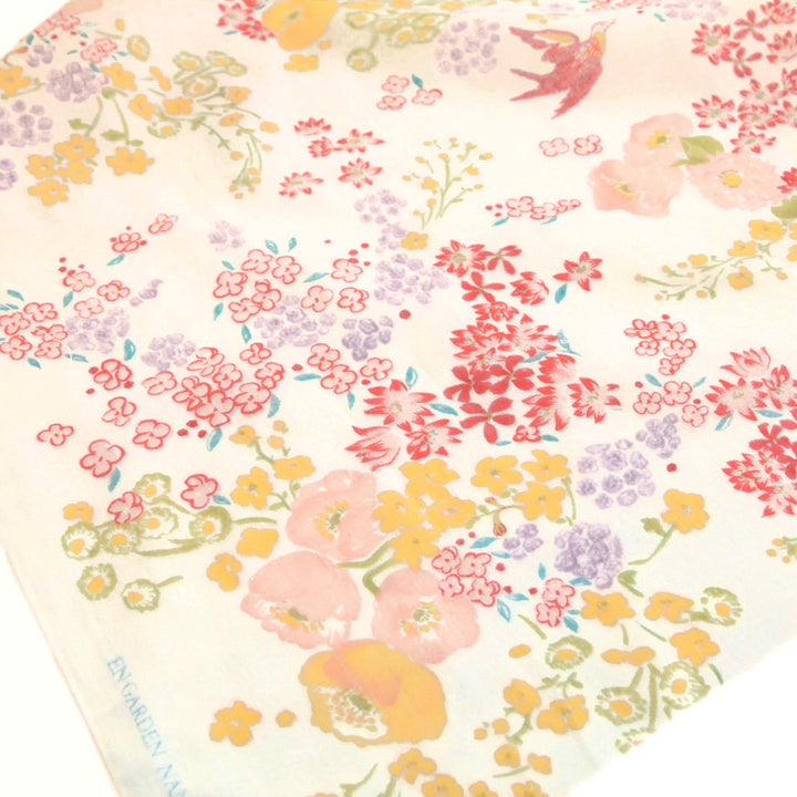 Tissu Japonais - Motifs Variés Aquarelle - Corail, Jaune et Mauve, Fond Écru - T214