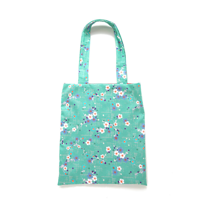 Japanese Fabric Tote Bag - Cherry Blossoms - White, Blue, Purple and Mint Green