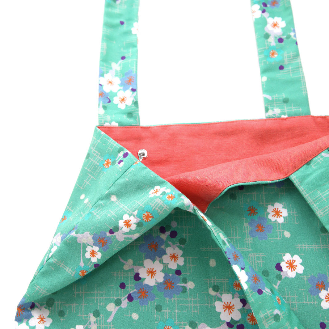 Japanese Fabric Tote Bag - Cherry Blossoms - White, Blue, Purple and Mint Green