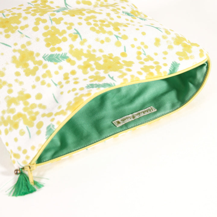 Pencil case with Japanese fabric background - Mimosa - Yellow and Green