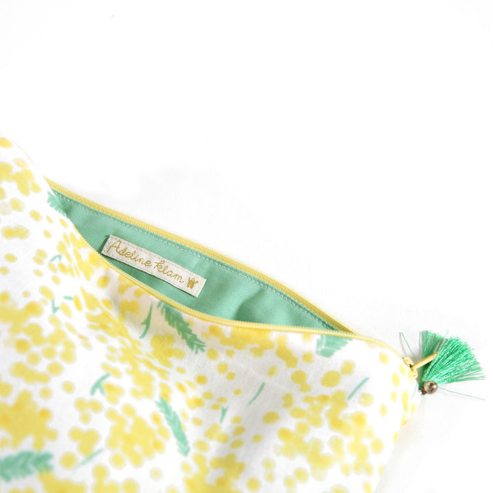 Pencil case with Japanese fabric background - Mimosa - Yellow and Green