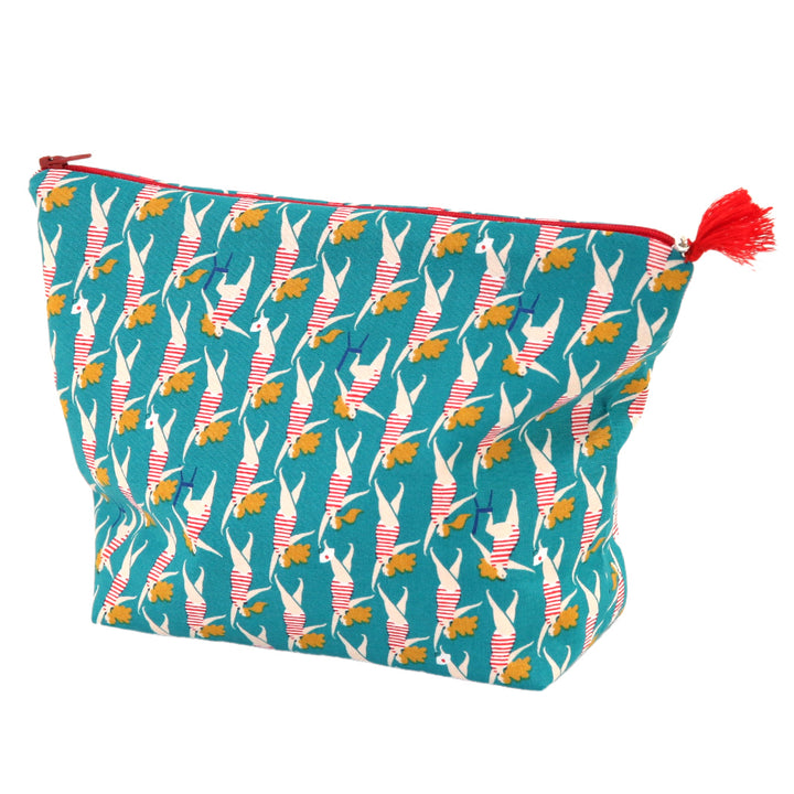 Pencil Case with Japanese Fabric Background - Bather - Turquoise, Red and Yellow