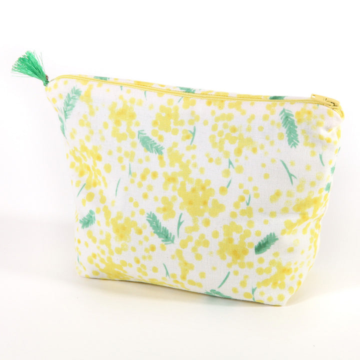 Pencil case with Japanese fabric background - Mimosa - Yellow and Green