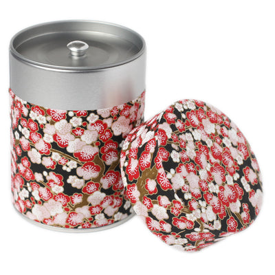 Boîte à thé japonaise Fleurs de pruniers Rouge et Noir - M447