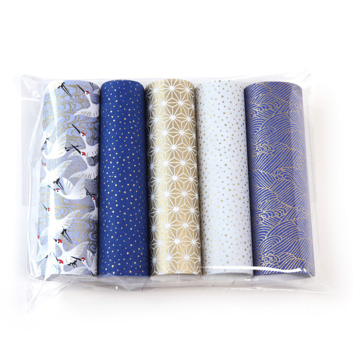 Set of 5 rolls of Japanese paper - Midnight Blue, Blue Gray and Gold