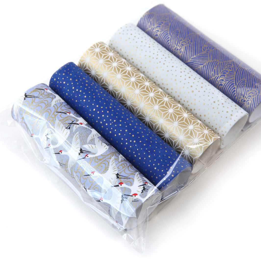 Set of 5 rolls of Japanese paper - Midnight Blue, Blue Gray and Gold