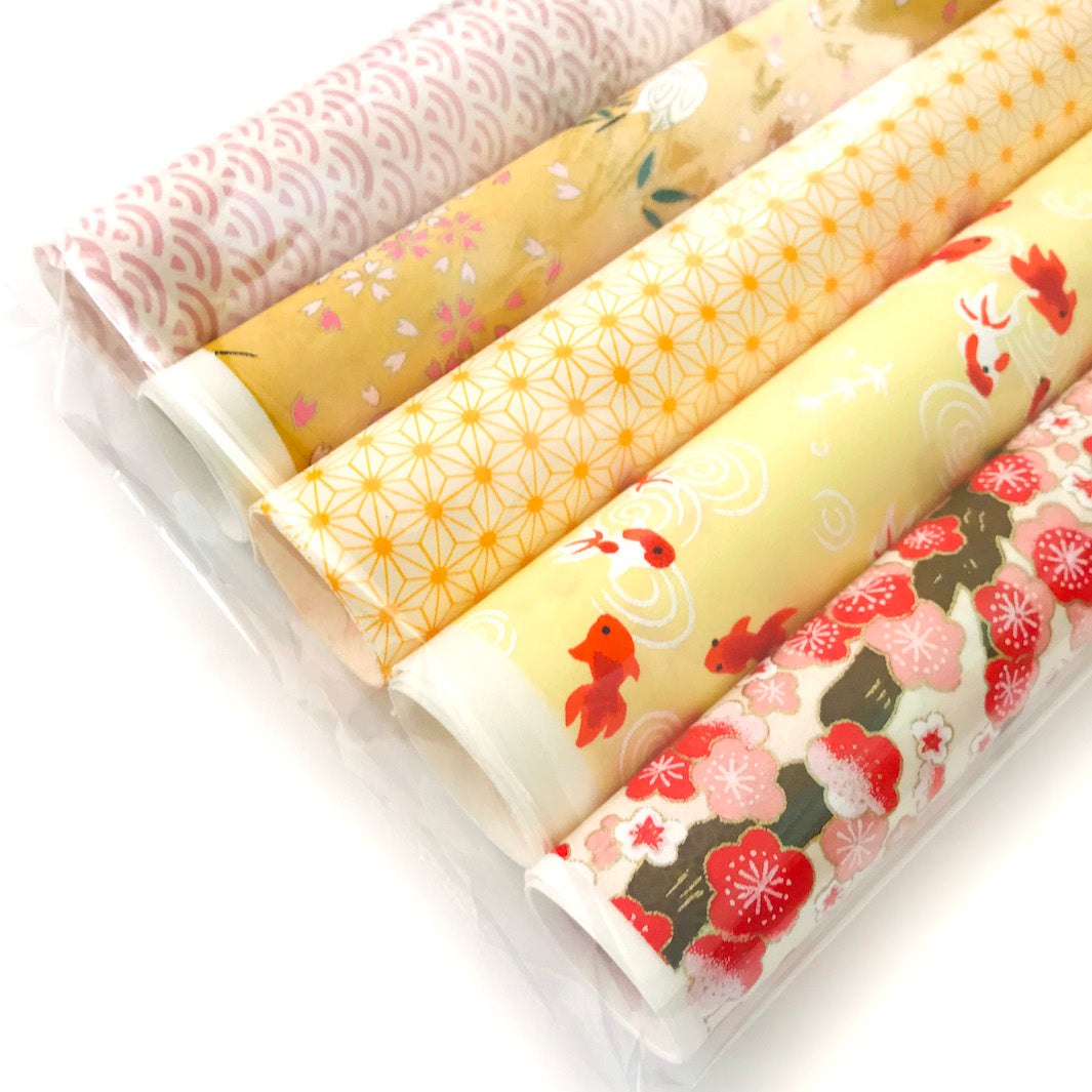 Set of 5 rolls of Japanese paper - Yellow