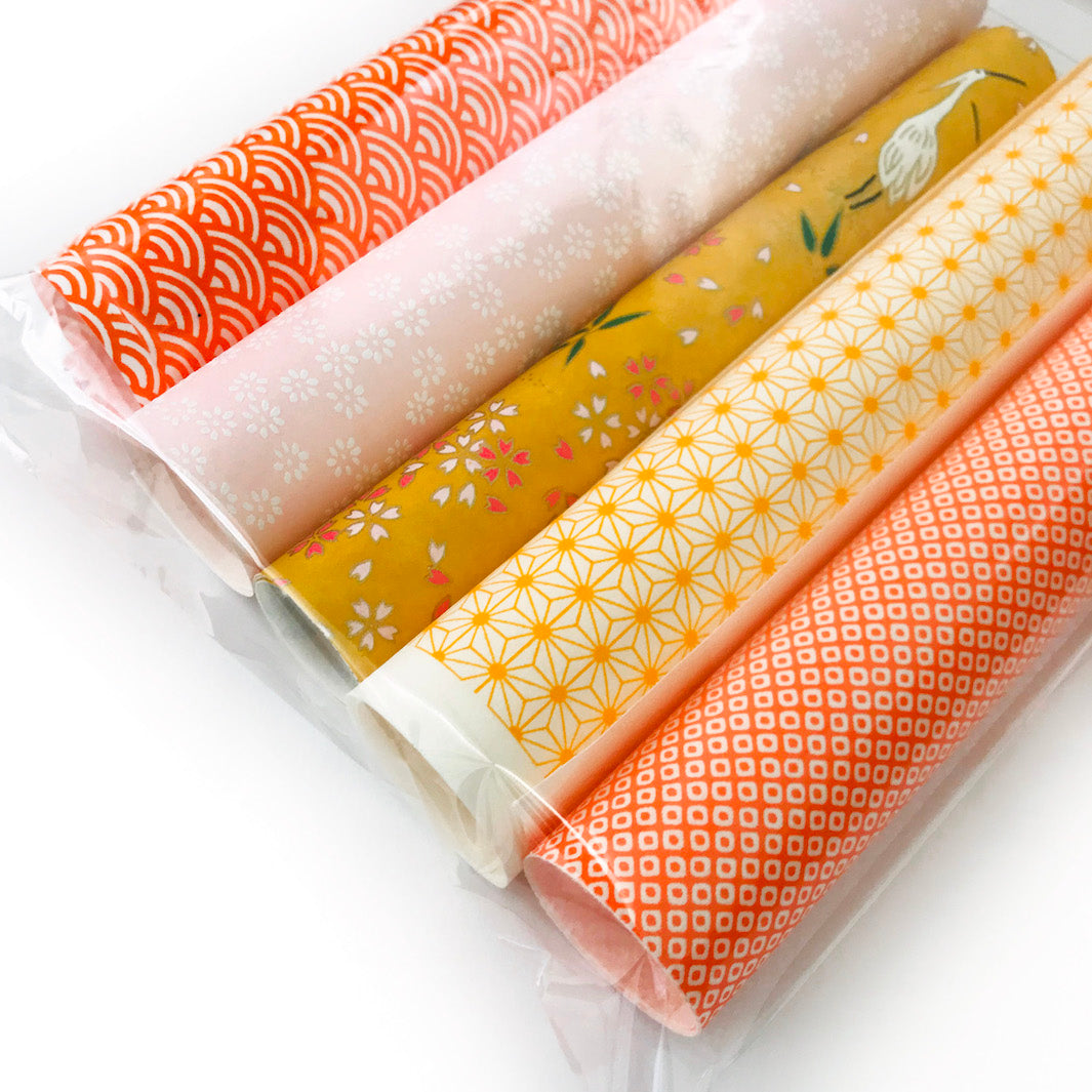 Lot de 5 rouleaux de papiers japonais - Orange