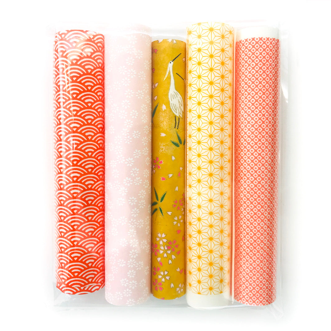 Lot de 5 rouleaux de papiers japonais - Orange