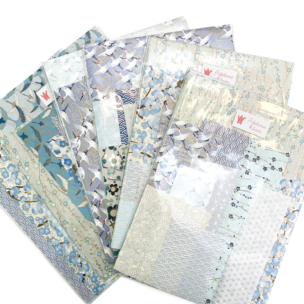 Surprise Pouch - Japanese Paper Scraps - Sky Blue, Gray