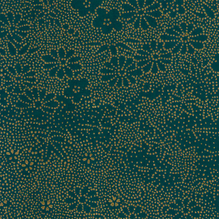 carré de 10cm par 10cm de papier japonais yuzen chiyogami aux motifs de paysage en pointillés dans les tons bleu canard et dorés adeline klam (M627)