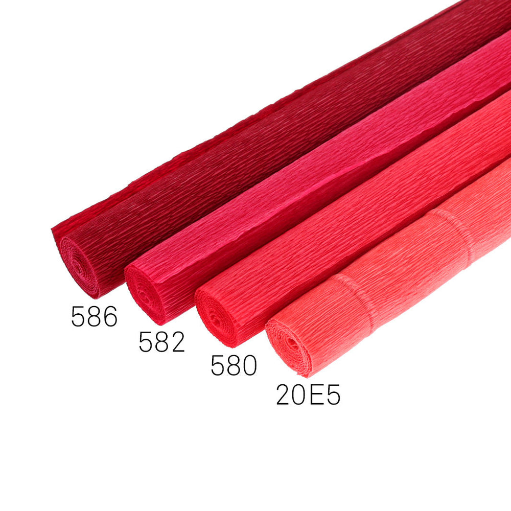 5 rouleaux de papiers crépon dans différents tons de rouge