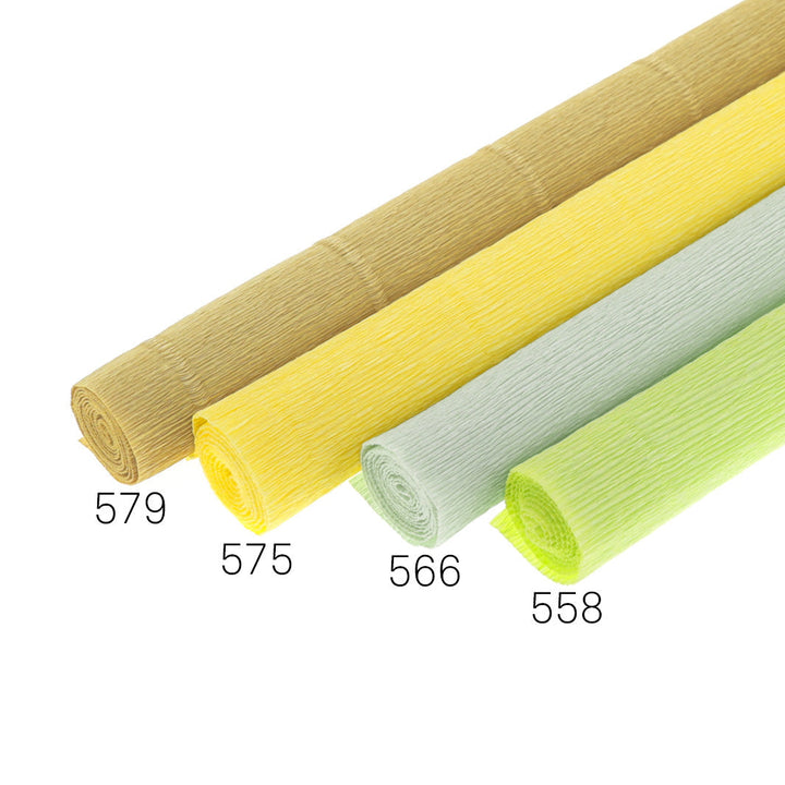 5 rouleaux de papiers crépon jaune et vert clair