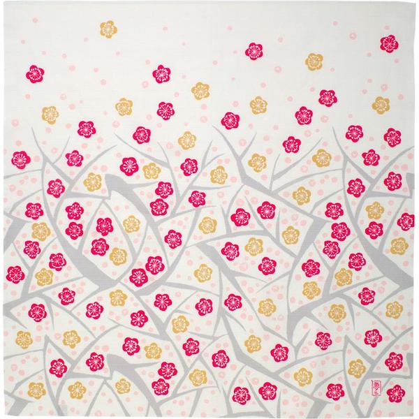 Furoshiki Fleurs fuschia, jaunes et gris - Yumeji Takehisa - 90x90cm