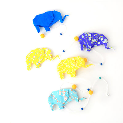Guirlande d'éléphants en origami - Jaune et bleu