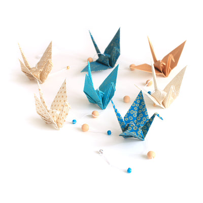 Kit guirlande Grues en origami - Bleu canard Or