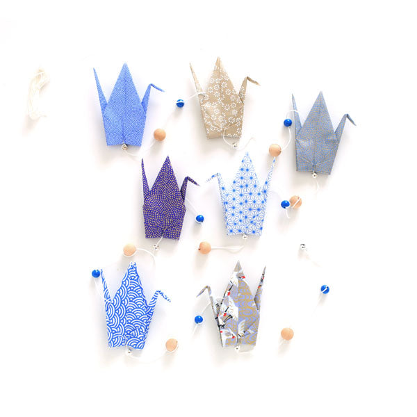 Kit Guirlande de Grues en origami - Bleu Foncé Doré - F