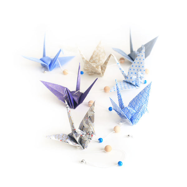Kit guirlande Grues en origami - Bleu foncé Doré