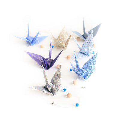 Kit guirlande Grues en origami - Bleu foncé Doré