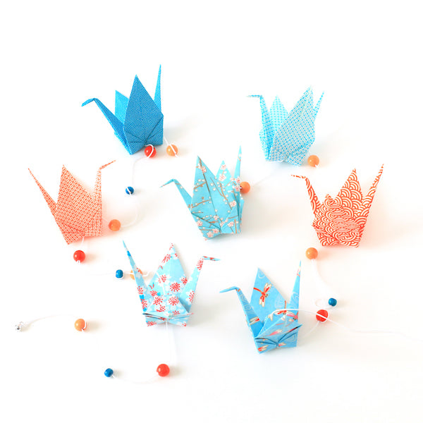 Guirlande de grues en origami - Bleu et orange