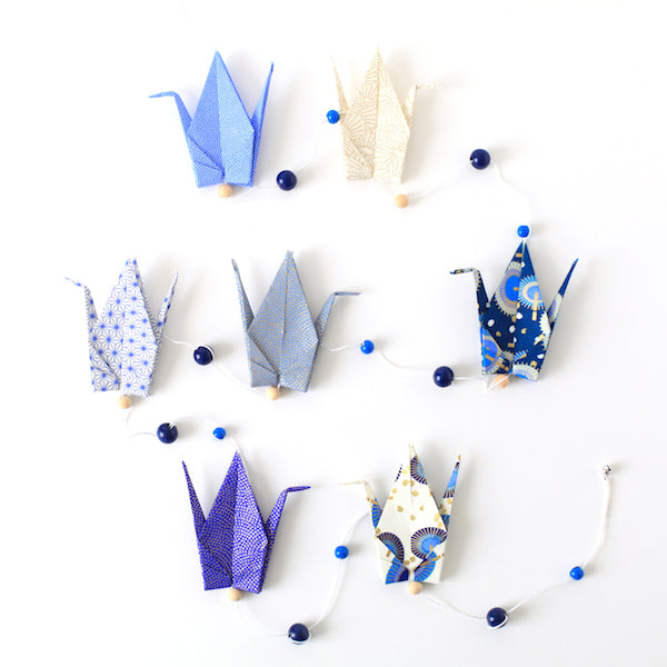 Kit Guirlande de Grues en origami - Ombrelles Bleues - X