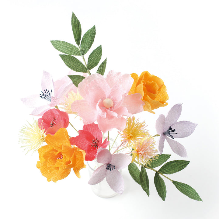 Crepon Flower Bouquet Kit - Yellow, Pink, Orange and Green - Citrus