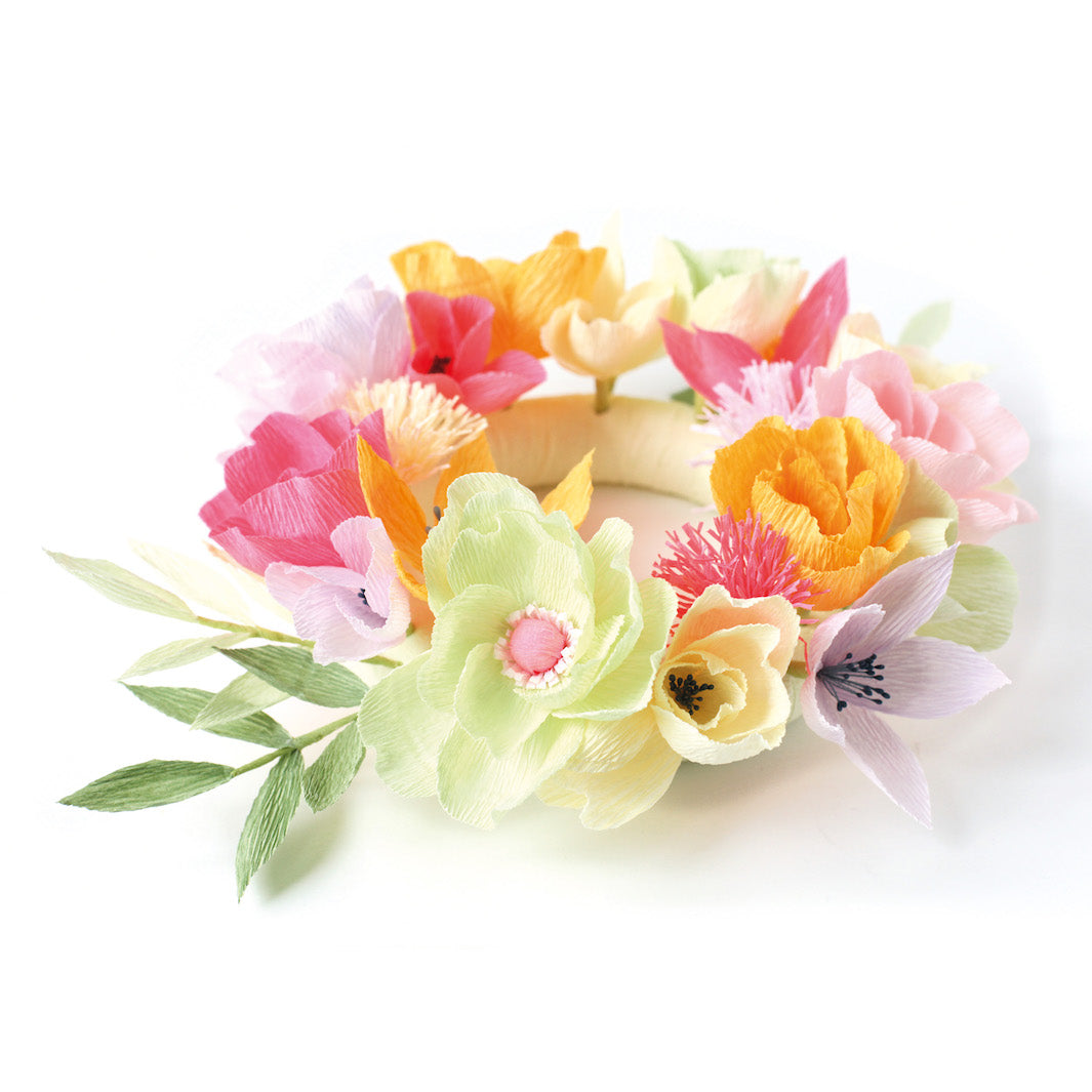 Kit Bouquet de Fleurs en Crépon - Jaune, Rose, Orange et Vert - Agrume