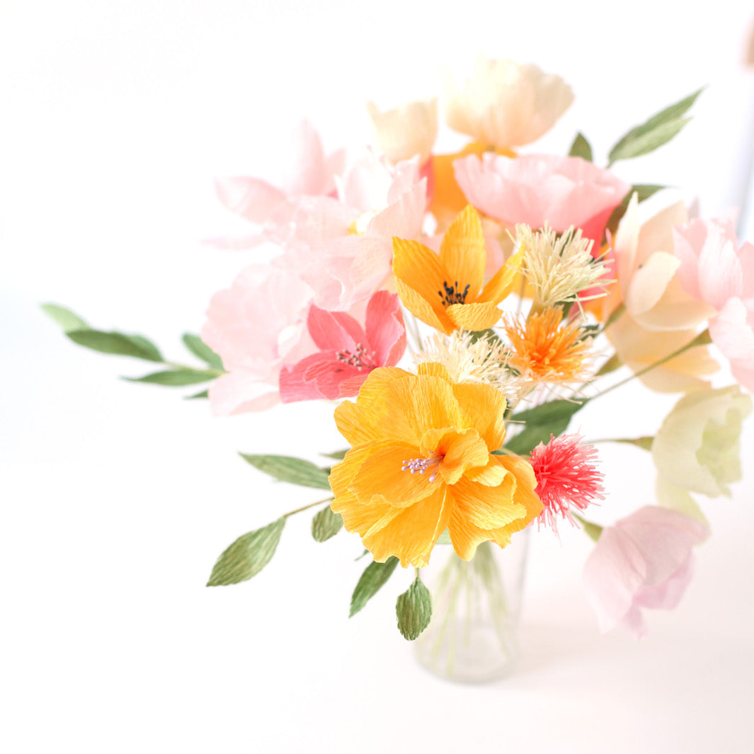 Crepon Flower Bouquet Kit - Yellow, Pink, Orange and Green - Citrus