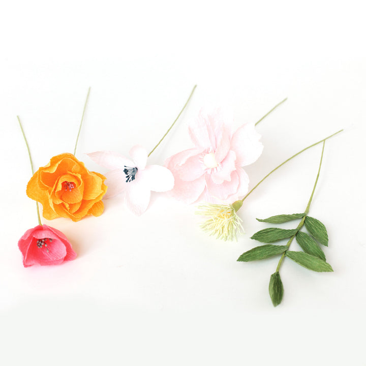Crepon Flower Bouquet Kit - Yellow, Pink, Orange and Green - Citrus