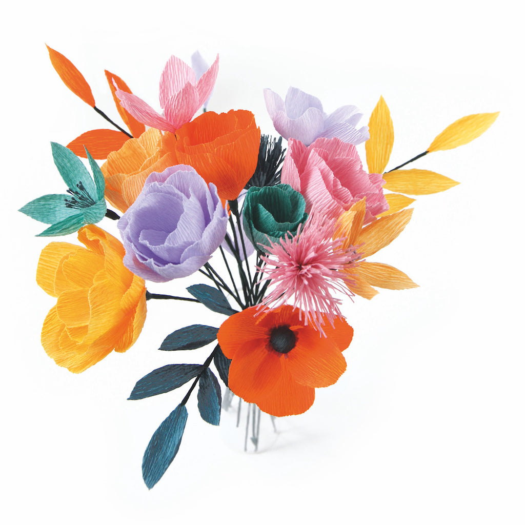Kit Bouquet de Fleurs en Crépon - Jaune, Orange, Corail, Roses