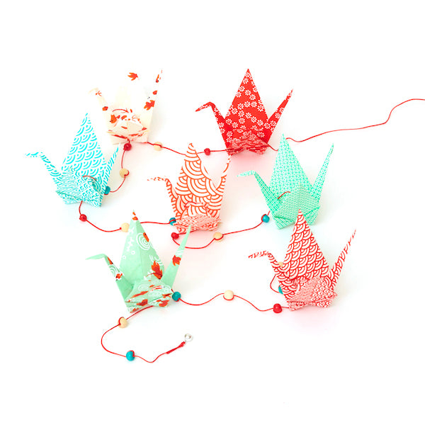 Kit guirlande Grues en origami - Rouge Vert d'eau