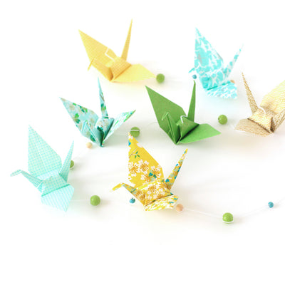 Kit guirlande Grues en origami - Vert Moutarde