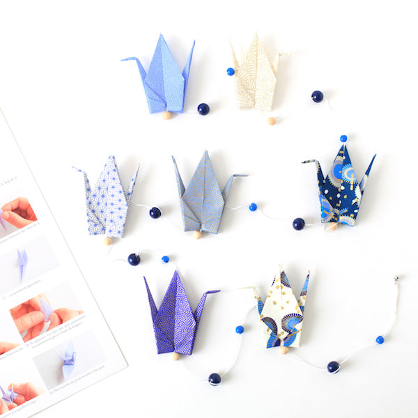 Kit Guirlande de Grues en origami - Ombrelles Bleues - X