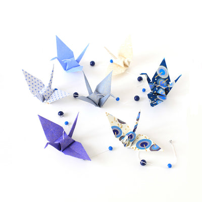 Kit guirlande Grues en origami - Bleu Violet Doré